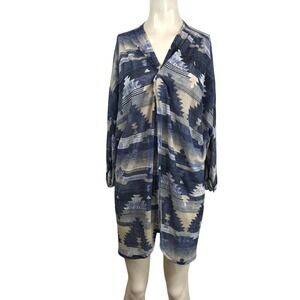 Eyeshadow Womens XL Blue Southwestern Aztec Open Front Lightweight Cardigan